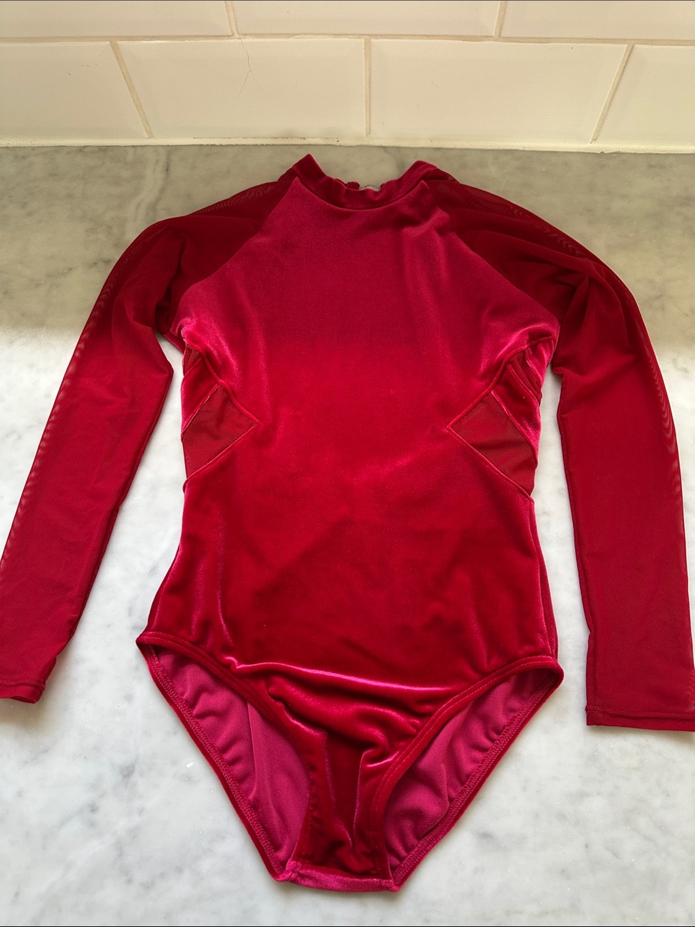 Honeycut Red Velvet Open Back Dance Leotard Size XS